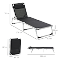 Miniatyrbillede 4 af 10: Liggestol Haveseng Liggestol Af Aluminium Stof Afslapningsstol 5-Vejs Justerbar Foldbar Ergonomisk Mesh Sort 170 X 60 X 76 Cm