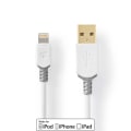 Miniatyrbillede 1 af 4: Lightning Kabel | USB 2.0 | Apple Lightning 8-pin | USB-A Han | 480 Mbps | Guldplateret | 1.00 m | Runde | PVC | Grå / Hvid | Window Box