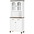Miniatyrbillede 1 af 10: Køkkenskab, Køkkenbuffet Med 2 Skuffer, Højskab Med Åbent Rum, Vitrineskab Med Soft-Close Funktion 76 X 38 X 182 Cm, Hvid