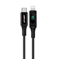 Pikkukuva 1 / 6: Punottu kaapeli LED-näytöllä iPhone MFI USB-C:lle - Lightning 1,2m 30W 3A musta
