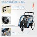Miniatyrbillede 6 af 10: Cykeltrailer 2 I 1 Klapvogn Buggy, 360° Drejelig, Stål Oxford, Blå+Sort