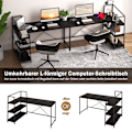 Miniatyrbillede 4 af 5: 148 cm langt L-formet computerbord med åbne hylder, pladsbesparende skrivebord til en moderne arbejdsplads, sort