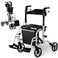 Miniatyrbillede 1 af 9: 2-i-1 rehabiliteringsrollator med kørestolsfunktion, foldbar med taske op til 136 kg