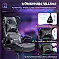 Miniatyrbillede 6 af 10: Gamingstol med vippe- og benfunktion, ergonomisk computerstol, højdejusterbar, drejelig skrivebordsstol med højttaler, bæreevne op til 120 kg, sort +