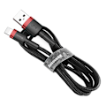 Pikkukuva 1 / 9: Kestävä punottu USB-kaapeli iPhone Lightning QC3 2m:lle - musta ja punainen