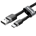 Miniatyrbillede 3 af 9: Holdbart fleksibelt kabel USB-C QC3.0 3A 1M sort og grå