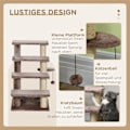 Miniatyrbild 6 av 10: 4-stegs katttrappa med skrapstolpe, upp till 5 kg, husdjurstrappa med lekboll, hundtrappa, djurtrappa, plysch, brun, 60 x 40 x 64 cm