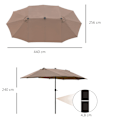 Pikkukuva 4 / 10: Aurinkovarjo LED-kaksoisvarjolla 440 x 260 cm puutarhasateenvarjo patio sateenvarjo iso soikea käsikammalla ja metallirungolla khaki