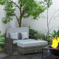 Pikkukuva 2 / 10: Polyrattan Lounge Sohva Puutarhasohva 2-Istuttava Pehmuste & Jakkara Puutarha Sohva Harmaa