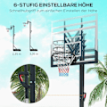 Miniatyrbild 6 av 10: Basketkorg höjdjusterbar 295-365 cm med stativ och hjul, basketsystem för utomhusbruk, robust stål