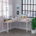Miniatyrbillede 2 af 10: L-Skrivebord Hjørne Skrivebord Vinkel Skrivebord Arbejdsbord Mdf Natur 150X150X76Cm