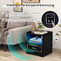 Pikkukuva 4 / 5: Yöpöytä LED-valolla, USB-portti ja Type-C-latausasema, yöpöytä liiketunnistimella, musta