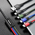 Miniatyrbillede 8 af 9: USB kabel 4i1 Iphone Lightning 2 x USB-C microUSB i nylon fletning 3,5A 1,2m sort