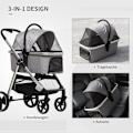 Pikkukuva 6 / 10: Dog Buggy 2-In-1 Kokoontaitettavat Jarrut Mesh Window Turvahihnat Vaaleanharmaa 15Kg Asti