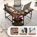 Miniatyrbillede 3 af 5: Skrivebord L-Shape hjørne skrivebord med stikkontakter &amp; USB-porte 120 x 120 x 75 cm rustik brun