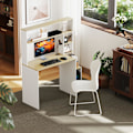 Miniatyrbillede 7 af 10: Skrivebord 113 x 45 cm Computer Skrivebord Kontorbord med åbne hylder CPU Stand Stålramme til hjemmekontor Soveværelse Eg |