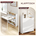 Miniatyrbillede 5 af 10: Spisebord klapkøkkenbord med 4-lags hylder til 3 personer, klapbord med anti-tip beskyttelse til små rum, køkken, spisestue, 80 x 90 x 93 cm, hvid
