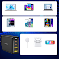 Miniatyrbild 8 av 9: GaN 140W strömförsörjningsladdare 4 portar 2x USB-C + 2x USB - svart