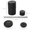 Pikkukuva 4 / 10: Käsipainosetti 2 käsipainoa, 50 kg käsipainosetti 2 käsipainotangolla, 12 painoa ja 4 tähtilukkoa, teräs, musta