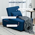 Miniatyrbillede 5 af 10: 3-i-1 sovesofa med sengefunktion, udtrækssovesofa, sovestol med sidelomme, justerbart ryglæn, bæreevne op til 150 kg, til stue, soveværelse, blå