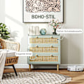 Miniatyrbillede 6 af 10: Kommode sideskab med 3 skuffer, skænk med boho stil, rattan look, skuffe kommode til stue, soveværelse, lyseblå 80 x 40 x 87,5 cm