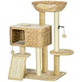 Miniatyrbillede 1 af 10: Kattekradsestolpe 98 cm kattetræ med 2 liggeflader, kattekradsestolpe legebold til katte op til 6 kg, kattemøbel, sisal, beige