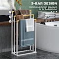 Miniatyrbild 5 av 10: Handduksställ Fristående Handduksställ Med 3 Handduksstänger Badhandduksställ För Badrum Stål Bambu Vit