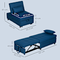 Miniatyrbillede 4 af 10: 3-i-1 sovesofa med sengefunktion, udtrækssovesofa, sovestol med sidelomme, justerbart ryglæn, bæreevne op til 150 kg, til stue, soveværelse, blå