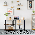 Miniatyrbild 1 av 5: L-format sidobord med hjul & 2 hyllplan 360° roterande soffbord Rustikbrun