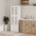 Pikkukuva 9 / 10: Keittiökaappi, korkea kaappi laatikolla, säädettävät hyllyt, keittiön buffet 2 kaappiosastolla olohuoneeseen, ruokailutilaan, 59 x 30 x 170 cm, valkoi