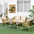 Miniatyrbillede 3 af 10: 4-Delt Havemøbelsæt I Rattan, Siddeområde Med 1 Sofabord, 2 Lænestole, 1 Dobbelt Sofa, Havesæt Med Hynder, Siddesæt, Stål, Kaki