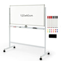 Miniatyrbillede 2 af 5: Dobbeltsidet magnetisk mobil whiteboard Justerbar Dry Erase Board på hjul Hvid