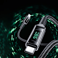 Miniatyrbillede 9 af 9: Flettet kabel med LED skærm USB-C 100W 20V 5A 2m sort