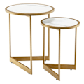 Miniatyrbillede 1 af 5: Sæt med 2 Marble Look sofaborde med guld metalben Moderne sidebord