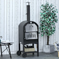Pikkukuva 2 / 10: Pizzauuni Ulkona 2-In-1 Pyörillä, Grilliuuni, Suojakansi, Pizzalapio, 2 Grilliverkkoa, 3-Kerroksinen Puulämmitteinen Uuni, 63X54X161Cm