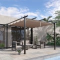 Pikkukuva 2 / 10: Pergola Pavilion Patio Katos Liukukatolla Puutarha Alumiininen Hiilenharmaa + Kahvinruskea 3X3X2,23 M