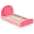 Miniatyrbillede 1 af 5: 140 x 70 cm børneseng med blød sengegavl og fodgærde lamelstel babyseng pink sløjfe