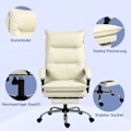 Pikkukuva 8 / 10: Työtuoli, 155° kallistettava, korkeussäädettävä pöytätuoli kallistustoiminnolla, jalkatuki, ergonominen kääntötuoli, beige
