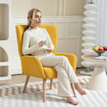 Miniatyrbillede 3 af 10: Lænestol Stue Lounge Stol Afslapningsstol med træben Læsestol med Velvet Look Polstret Stol til Soveværelse Gul