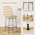 Miniatyrbillede 7 af 10: Barstole Sæt Med 2 Barstole Skrankstol Ryglæn Pe Rattan Boho Design Køkkenstole Stålgul