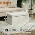 Miniatyrbillede 5 af 10: Bænk med opbevaringsplads, foldbar polstret bænk, sengebænk med fløjlslook, sædekiste til entre, soveværelse, stue, 76 x 38 x 38 cm cremehvid