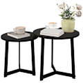 Miniatyrbild 1 av 10: Set med 2 soffbord, runda sidobord, soffbord med stålstomme, soffbord i modern design, för vardagsrum, lastkapacitet upp till 35 kg, svart