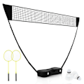 Miniatyrbild 2 av 5: Badmintonnätstativ bärbart fjäderbollsspel med racketar komplett badmintonset svart