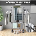 Miniatyrbild 5 av 10: Klädtork Tower Klädluftare Med Hjul, 3 Nivåer, Hopfällbar Stativtork Med Sidovingar, Tvätttorn För Inomhus, Utomhus, Stålgrå