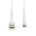Pikkukuva 2 / 3: USB kaapeli | USB 2.0 | USB-A Uros | USB Micro-B Uros | 480 Mbps | Kullattu | 1.00 m | Litteä | PVC | Valkoinen | Muovipussi