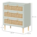 Miniatyrbillede 4 af 10: Kommode sideskab med 3 skuffer, skænk med boho stil, rattan look, skuffe kommode til stue, soveværelse, lyseblå 80 x 40 x 87,5 cm
