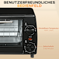 Miniatyrbillede 8 af 10: Miniovn 10 Liter 750W Lille Elektrisk Ovn Med Temperatur Op Til 230 ℃ Timer 60 Minutter Bageplade Og Stativ 36,5X26X22 Cm Sort