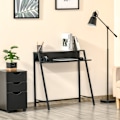 Pikkukuva 3 / 6: Computer Desk Tyylikäs Työpöytä Hyllyllä Ja Kaapelien Hallinta, Metalli, Musta, 84X45X85Cm