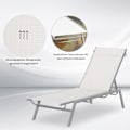 Miniatyrbillede 7 af 10: Liggestol Havestol Med Pude Have 5-Trins Ryglæn Justerbar Metal Mesh Creme Hvid 170 X 58 X 97 Cm