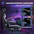 Miniatyrbillede 8 af 10: Gamingstol med vippe- og benfunktion, ergonomisk computerstol, højdejusterbar, drejelig skrivebordsstol med højttaler, bæreevne op til 120 kg, sort +